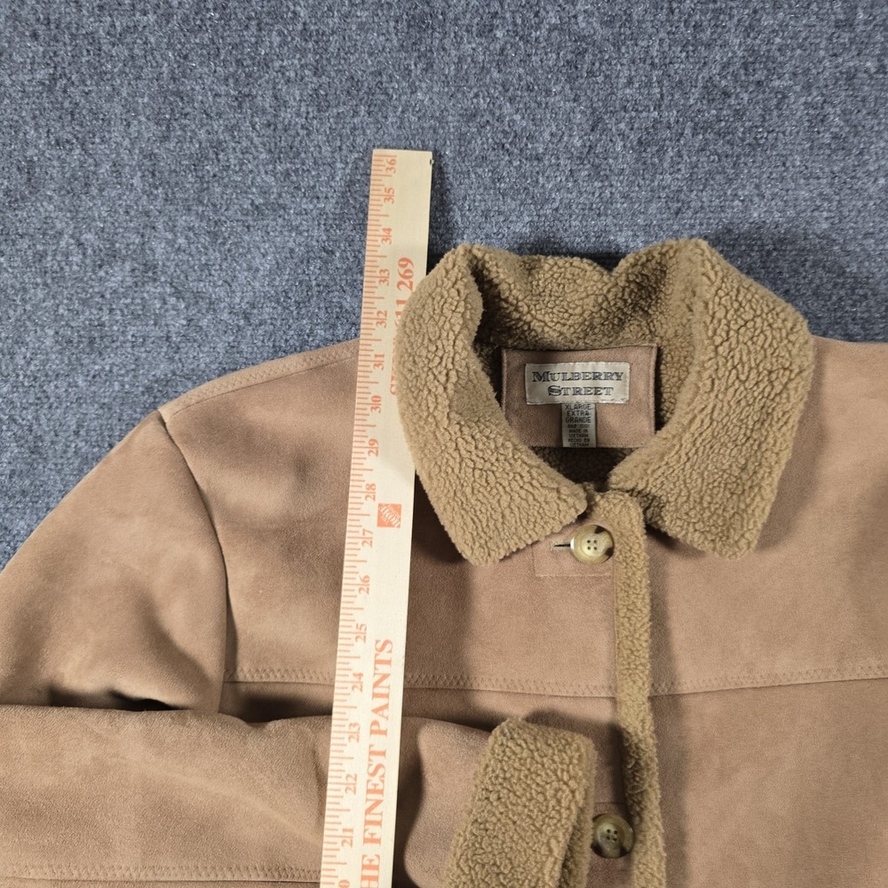 Mulberry Street Womens XL Faux Suede Sherpa Coat Tan Button Front Jacket - Picture 6 of 10